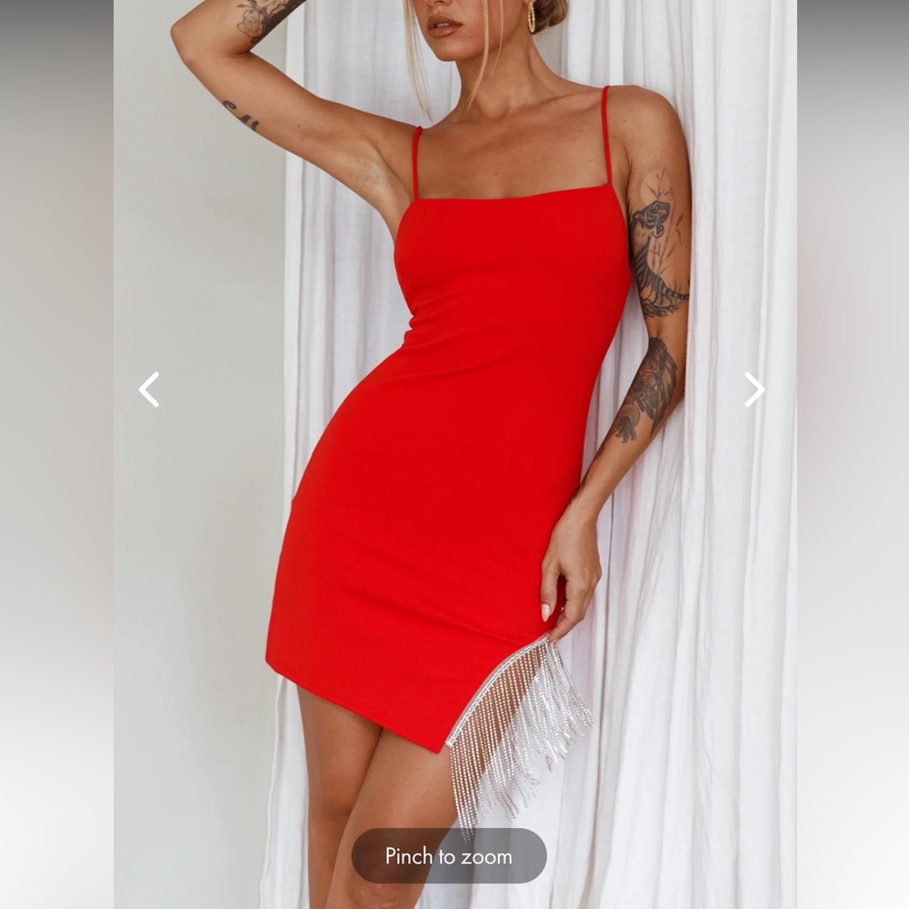 Red rhinestone asymmetrical mini dress